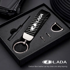 Car Carbon Fiber Style Keychain | Lada Accessory with Microfiber Leather
