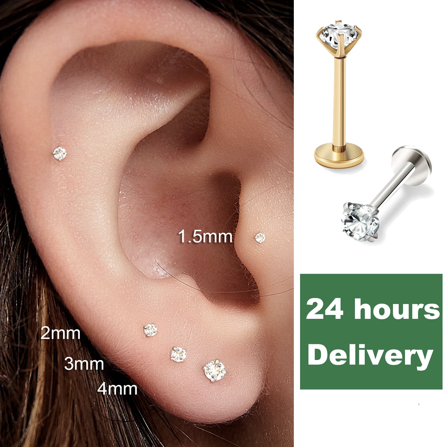 Mariasz Minimalist 1.0mm Stainless Steel Eearring Nose Stud Cartilage Piercing Jewelry H detail view