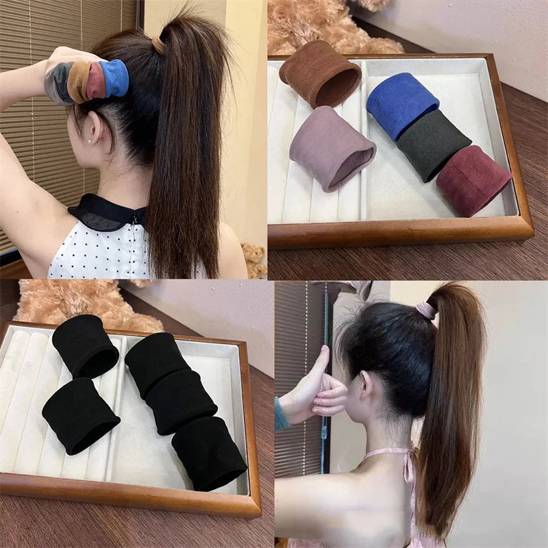 4 Set Solid Widen Thicken Hair Band Ropes Women Ponytail Holder Hair Tie Scrunchies Rubb detail view