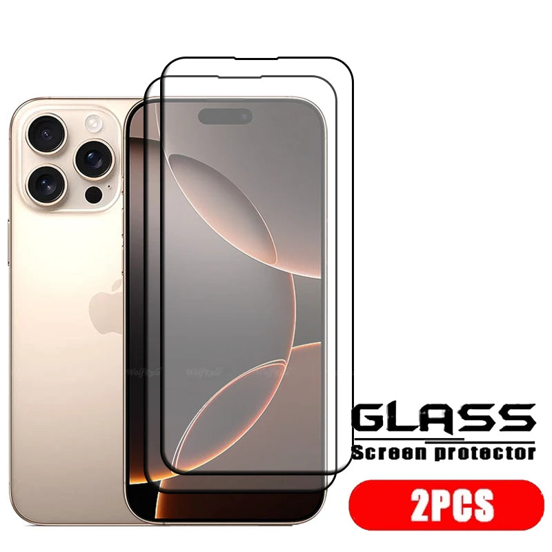 4pcs For iPhone 16 Pro Max Glass iPhone 16 15 14 13 Pro Max Tempered Glass Full Cover Glue 9H Screen Protector iPhone 16 Pro Max
