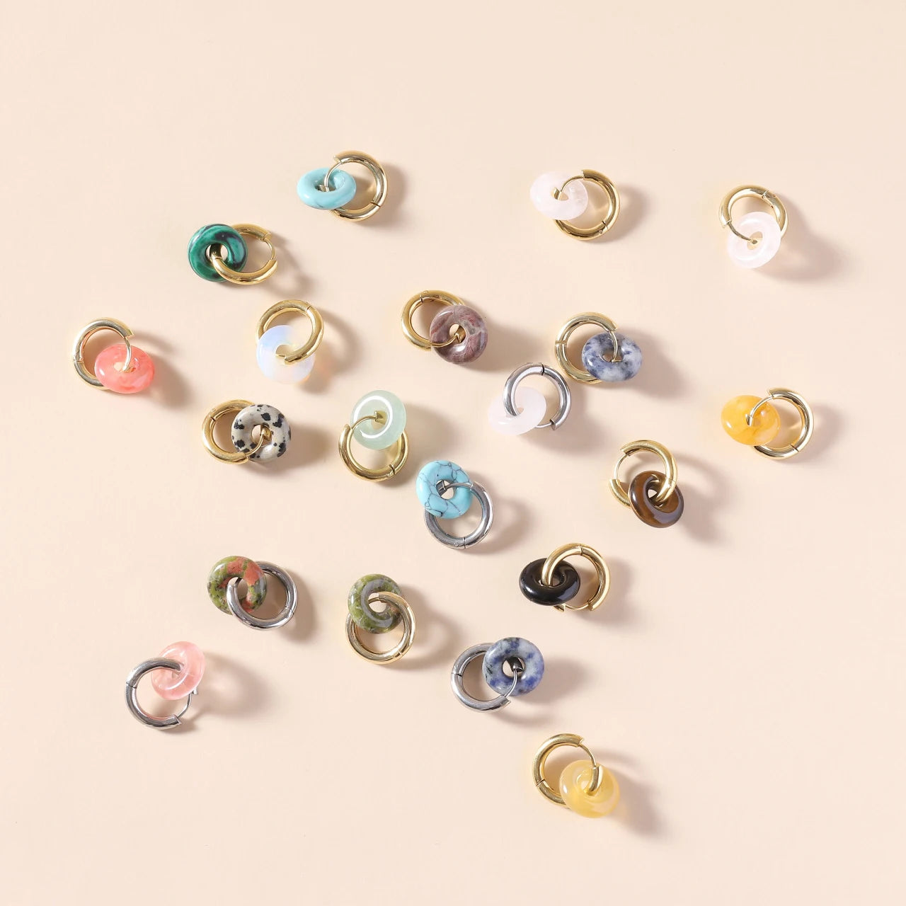 Natural stone double hoop earrings Circle crystal earrings Gemstones Round Circle Dangle Drops Earrings For Women Round earrings