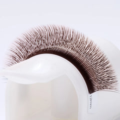 DeceMars V-Shaped 4D Brown Eyelash Extensions | 12 Rows Tray close-up view