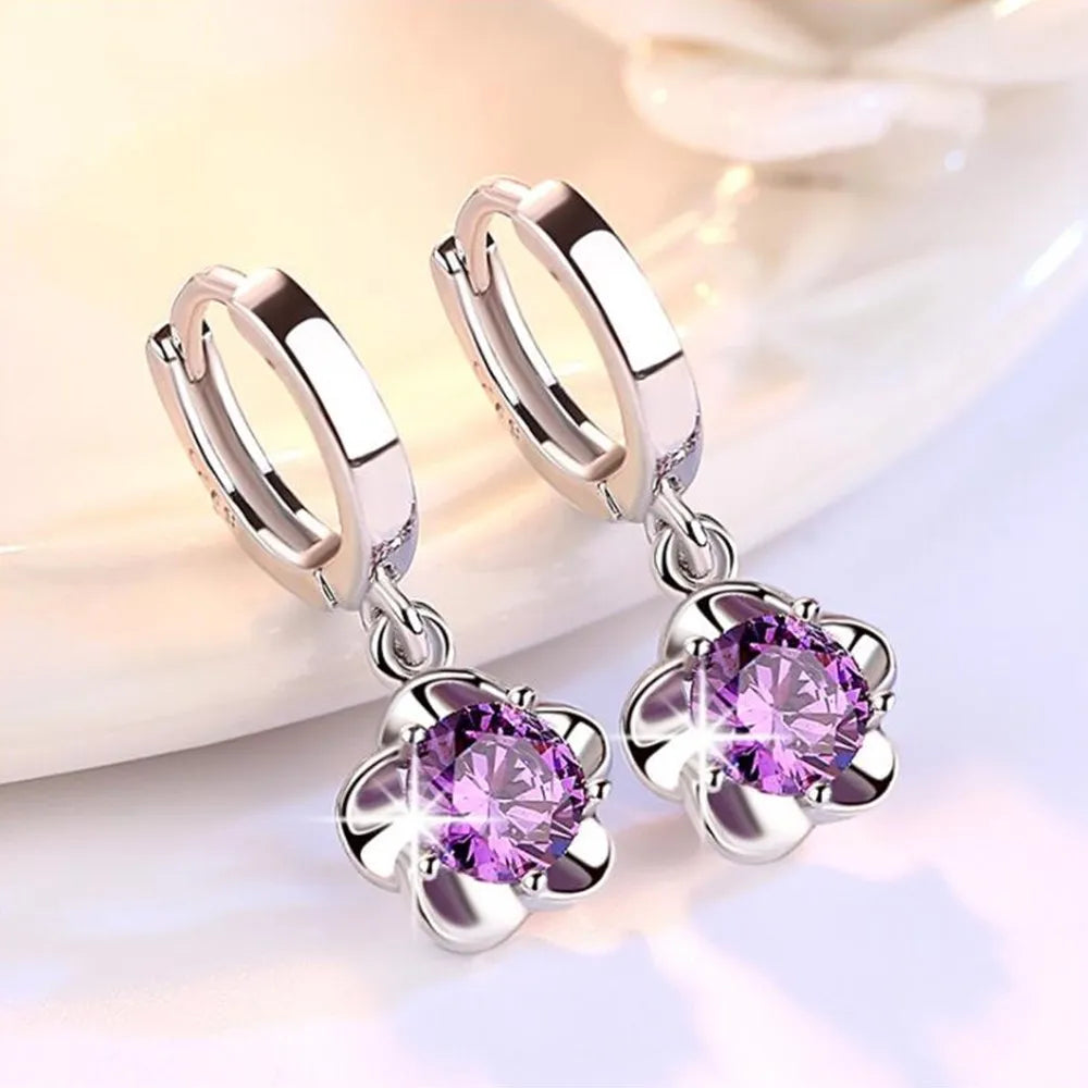 925 Sterling Silver Hoop Earrings with Purple and White Zircon | Fine Jewelry Gift lifestyle view