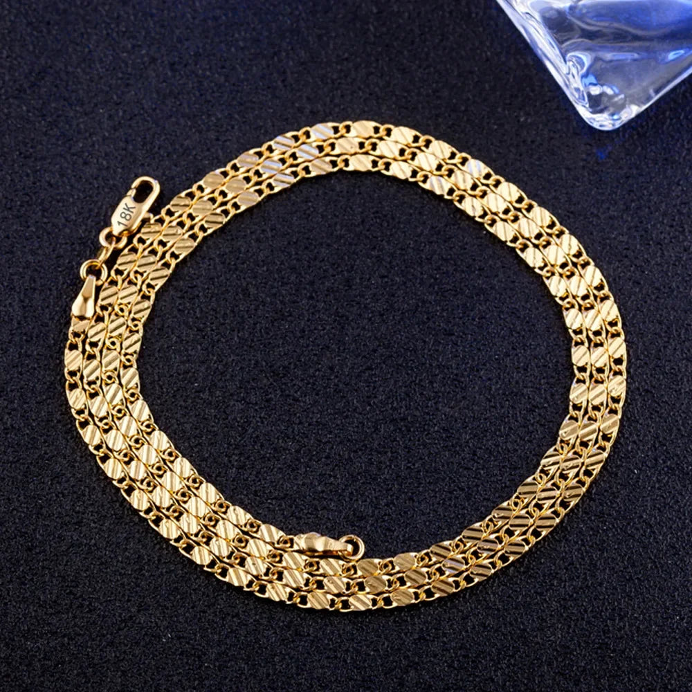 Fashion 18k Gold Necklace 2MM 16/18/20/22/24/26/28/30 Inch Side Chain Necklace For Women detail view