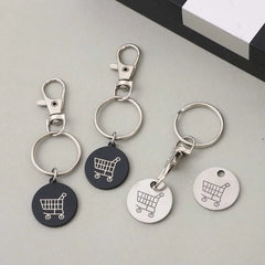 2pcs.Stainless Steel Supermarket Shopping Cart Token Keychain, Anti-loss Token Set Keyri detail view