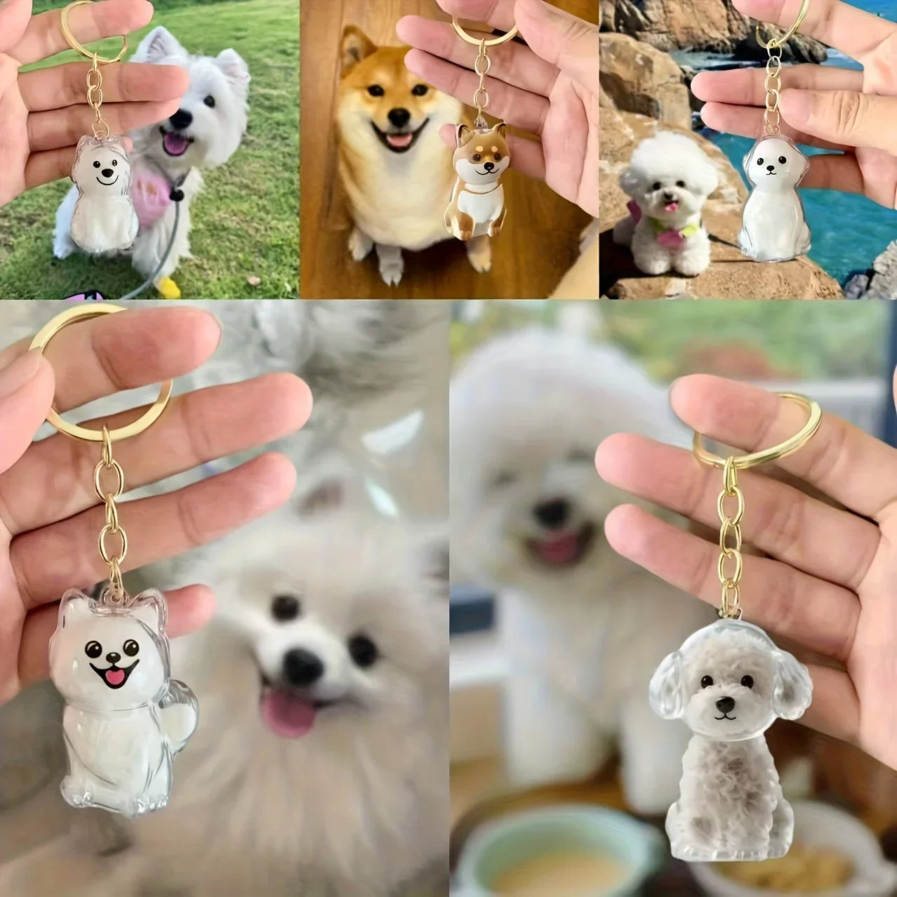 Creative Dog Hair Storage Keychain Transparent Dog\Cat Shape Memorial Pendant Handm additional angle