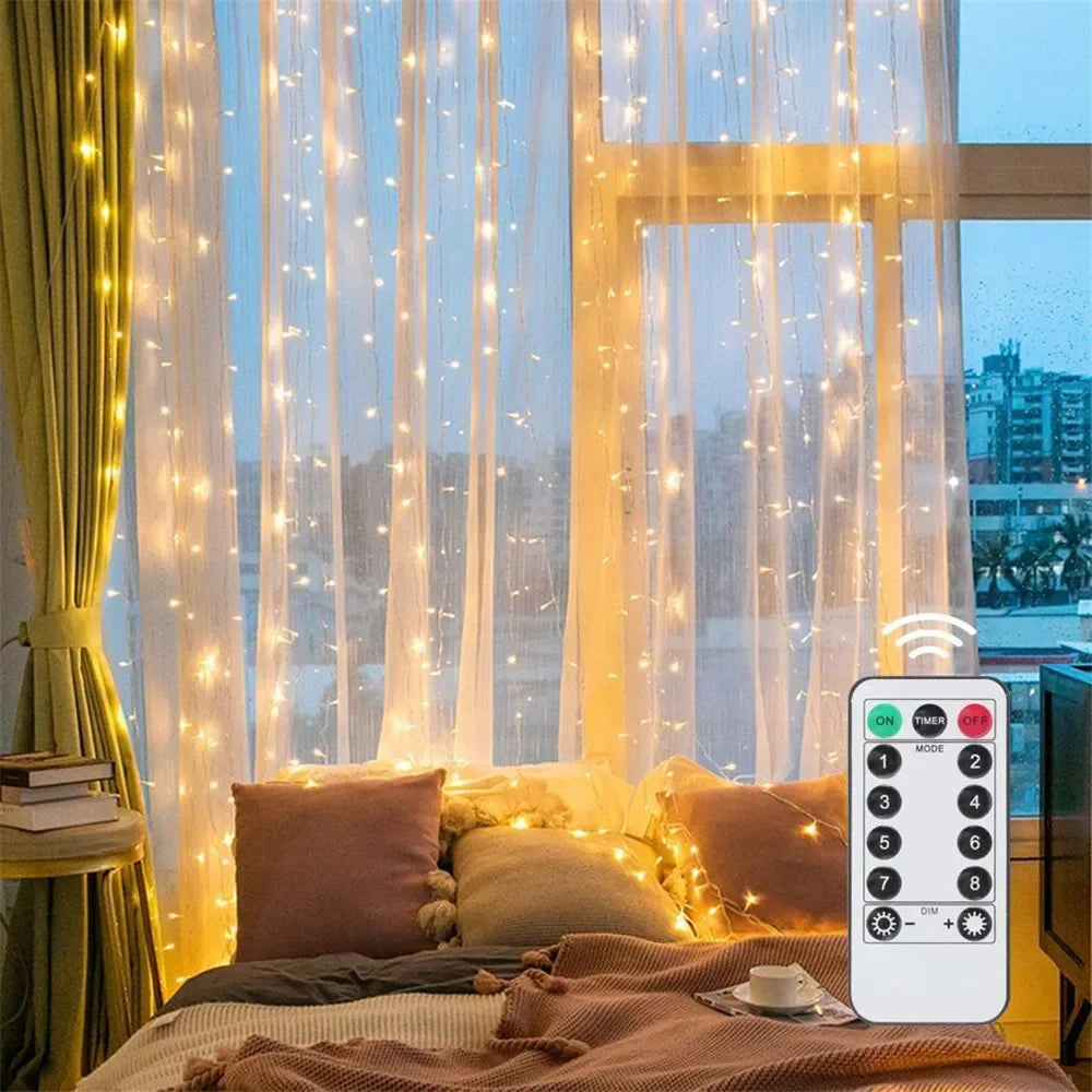 USB LED Curtain 8Modes Remote Control Lights Holiday Wedding Garland for Bedroom Livi alternate view