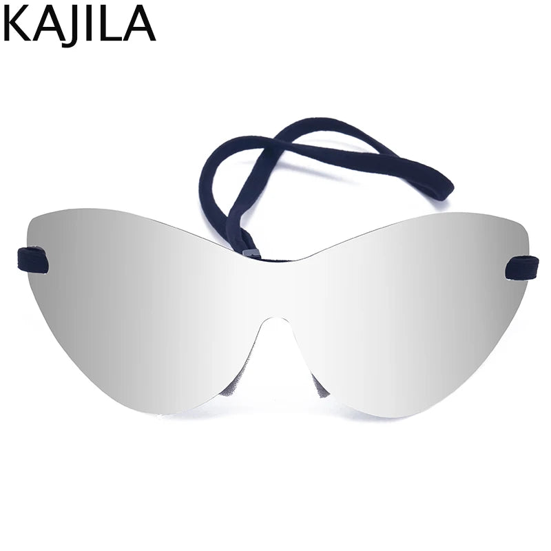 Oversized Punk Rimless Sunglasses | Y2K UV400 Mirror Lens Shades detail view