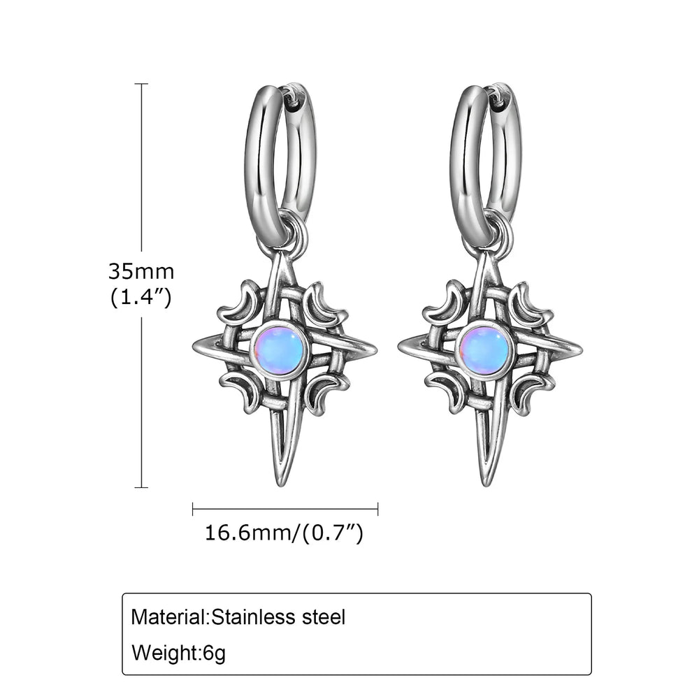 Moonstone Stainless Steel Hoop Earrings for Men | Waterproof Hip Hop Jewelry Gift additional angle