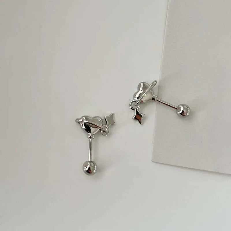 Stainless Steel Heart and Star Stud Earrings | Women's Punk Y2K Jewelry lifestyle view