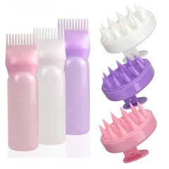 Silicone Shampoo Brush Head Scalp Massage Comb Hair Dye Tint Oil Applicator Bottle with Brush Barber