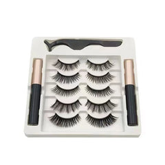 5 Pairs Magnetic Eyelashes Set with Eyeliner and Tweezers | 3D Natural False Lashes close-up view