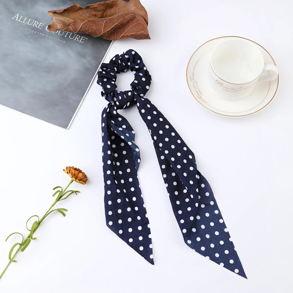Fashion Flower Print Bow Satin Long Ribbon Ponytail Scarf Tie Scrunchies Women Girls alternate view
