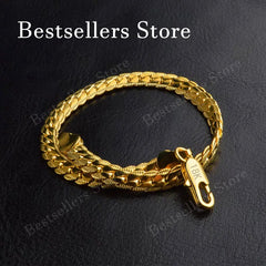 925 Sterling Silver, 18K Gold, 5mm Embossed Bracelet - Fashionable for Men and Women, close-up view