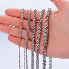 Stainless Steel Keel Link Chain Necklace | Braided Wheat Chain for Men Women close-up view