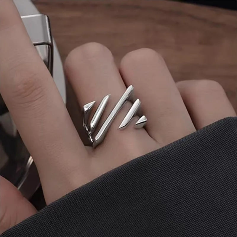PANJBJ 925 Sterling Silve Multilayer Irregular Geometric Ring for Women Simple Charm R close-up view