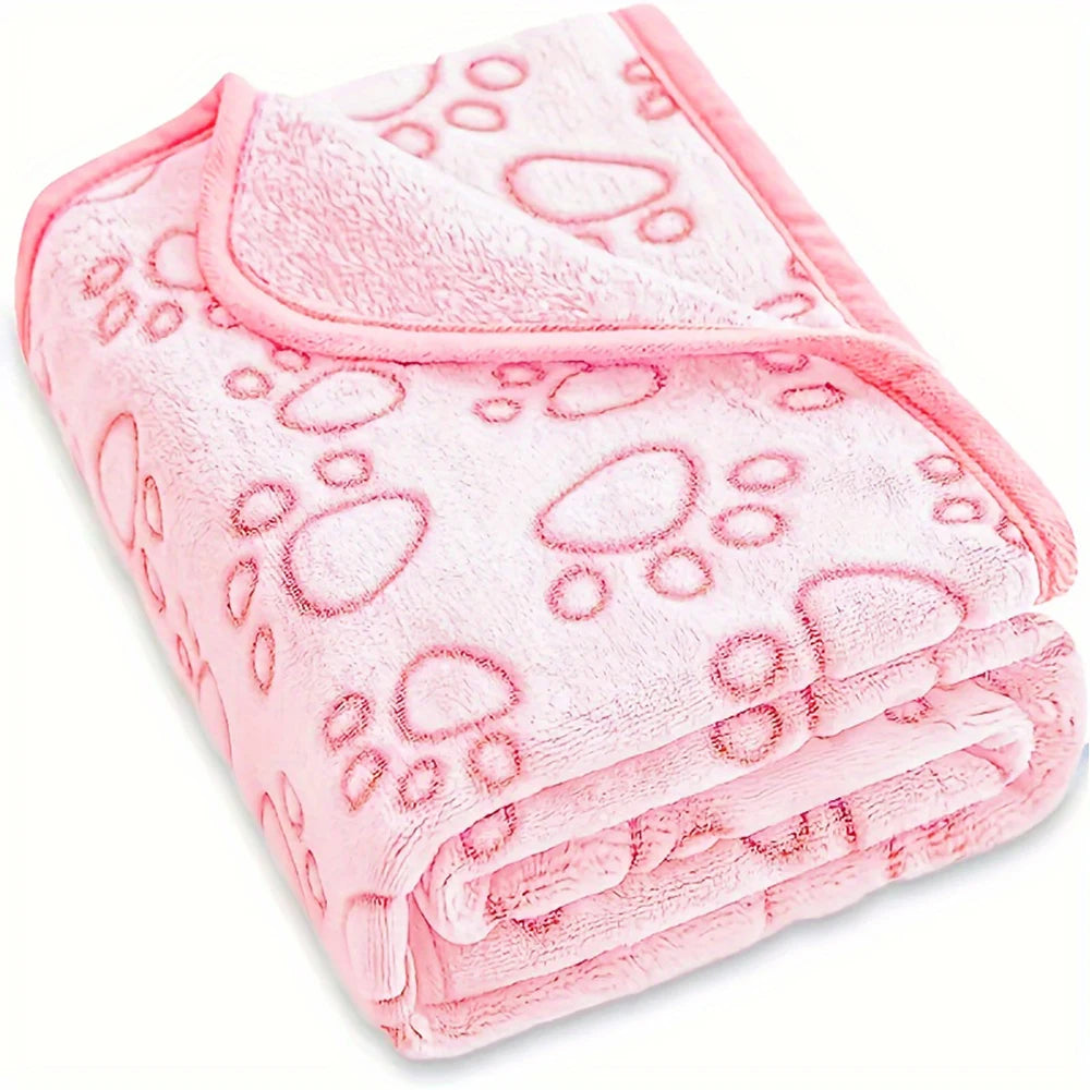 1pcs Ultra-Soft Paw Print Dog Blankets - Machine Washable, Cozy Pet Pillow Pads for Indo detail view