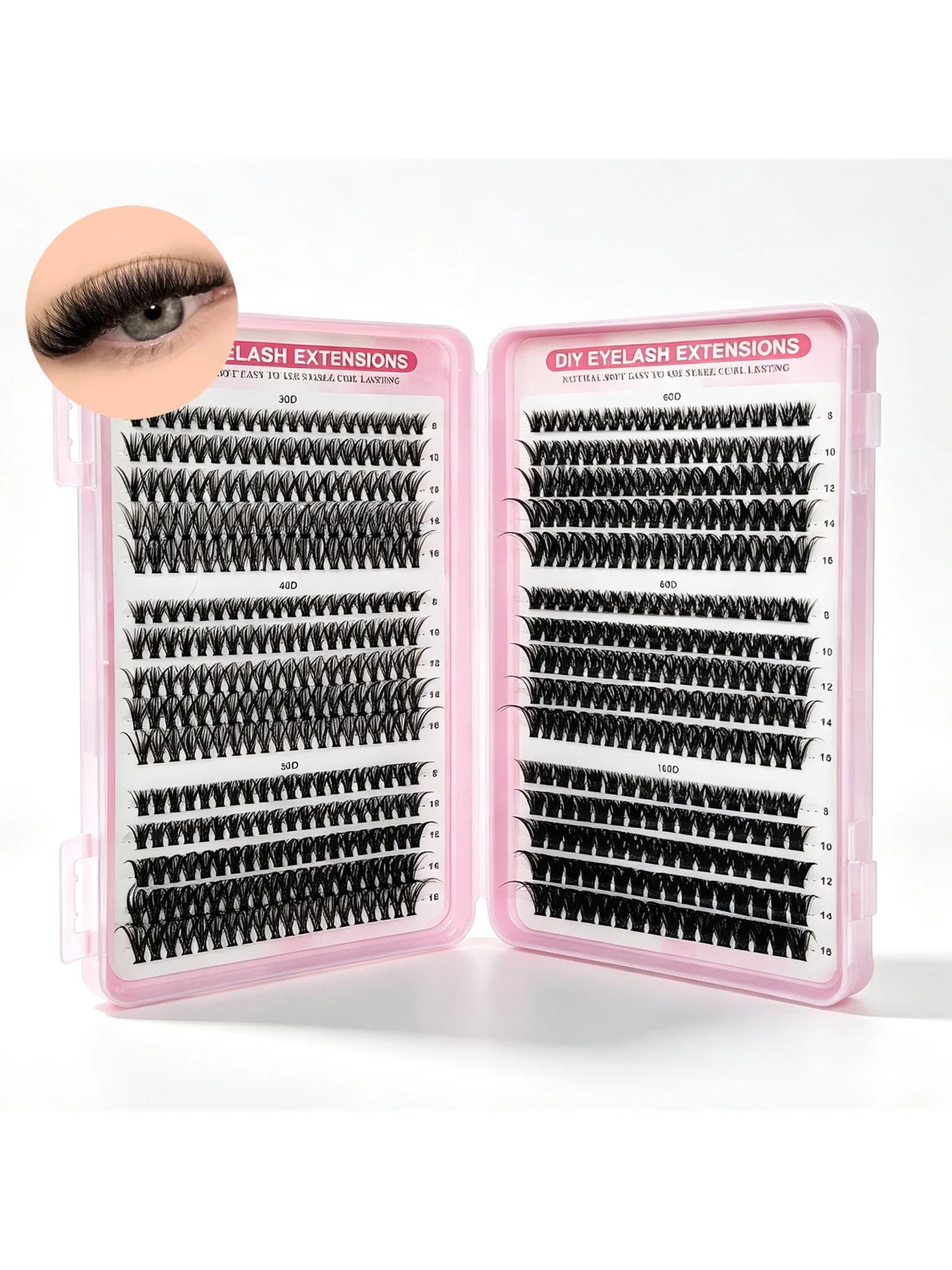 DIY Individual Cluster Lash Book 30D‑100D Fluffy D Curl Mixed Length Segmented False Eyelashes Reusable Home Lash Extension