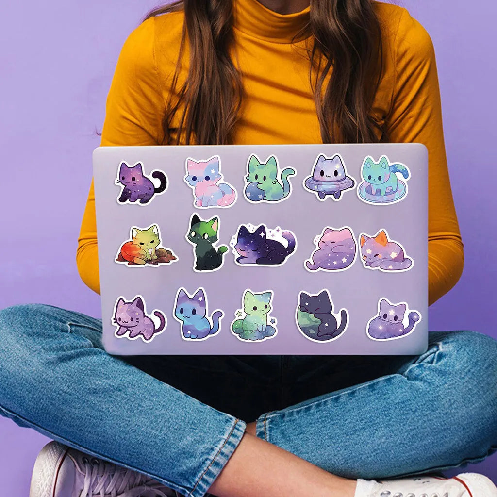 50PCS Colorful Starry Sky Cat Waterproof Graffiti Stickers | Decals for Helmet, Bicyc lifestyle view