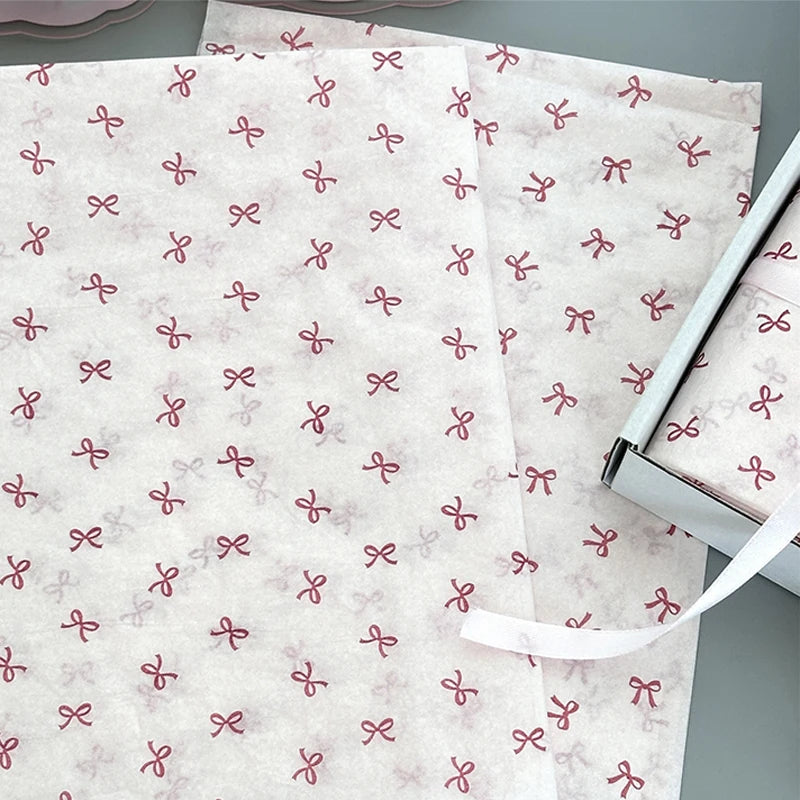 10 Pink Bow Snow Pear Wrapping Paper Sheets | Handmade Flower Bouquet Packaging alternate view