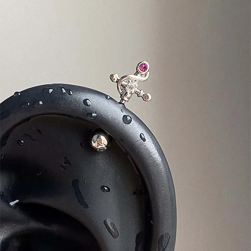 Stainless Steel Heart and Star Stud Earrings | Women's Punk Y2K Jewelry alternate view