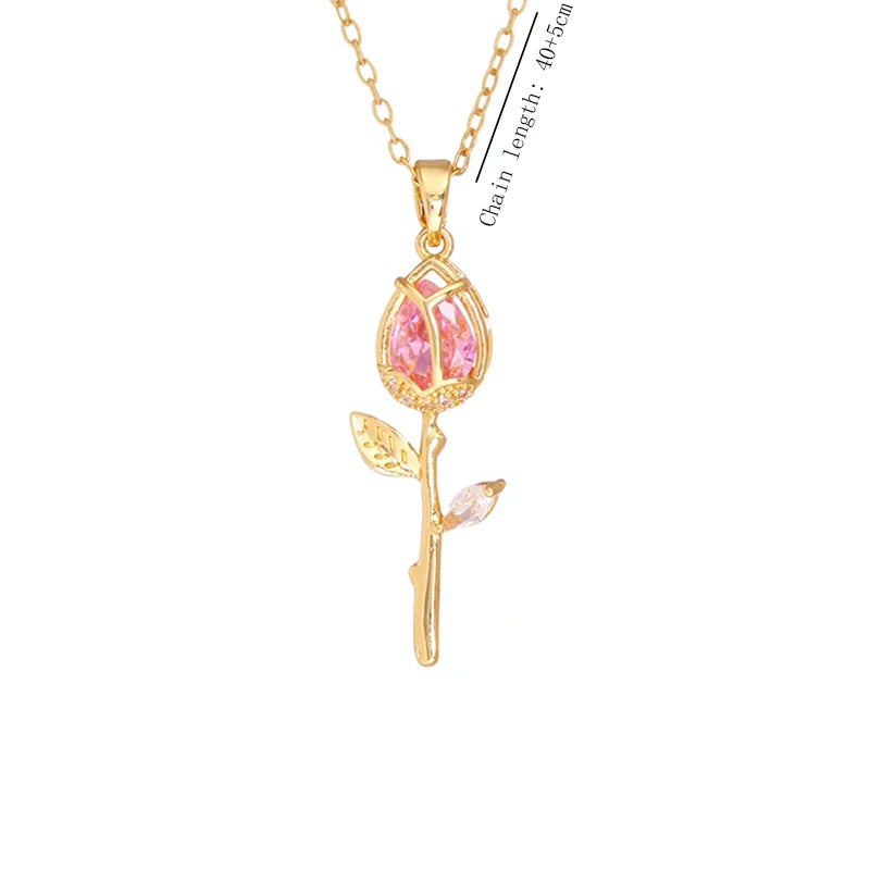 Elegant Pink Crystal Butterfly Necklace for Women High-End Zircon Flower Pendant Fa additional angle