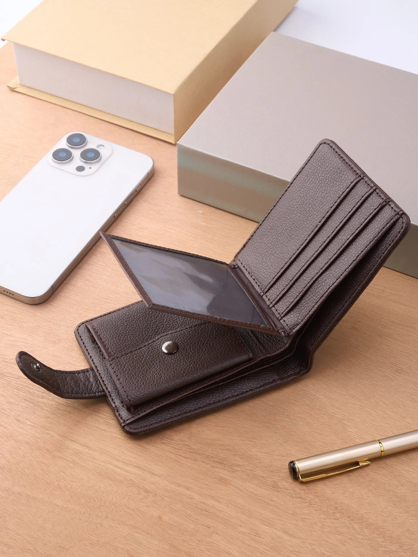 Men's Leather Zipper Wallet | Slim Short Multi-card Holder with Coin Pocket detail view