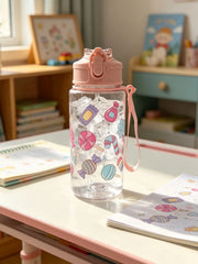 1 Piece 500ml (19 fl oz) Cartoon Printed Straw Cup, Summer Plastic Water Bottle, BPA F close-up view