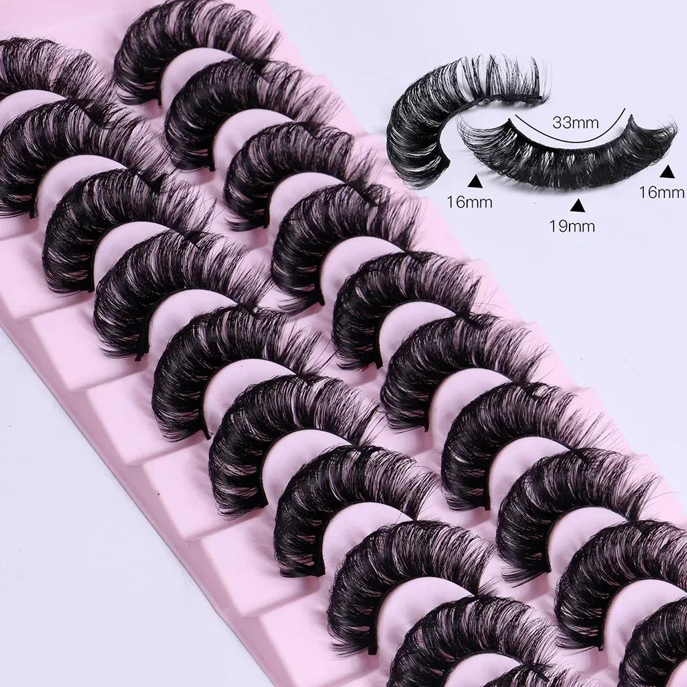 10 Pairs D Curl False Eyelashes Russian Volume Strip Lashes Fluffy Thick Wispy Fake E alternate view