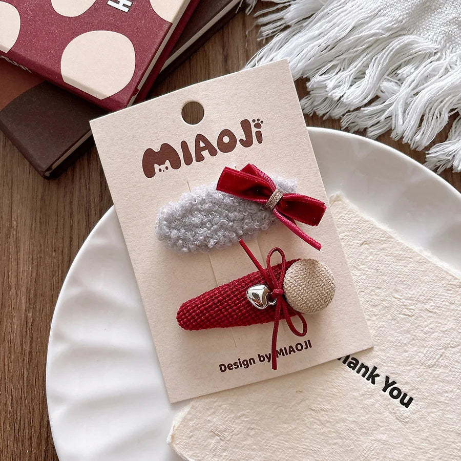 2025 New Year Cute Red Bow Hairpins Children Girls Kid Hair Clips Pin Barrettes Accessor detail view