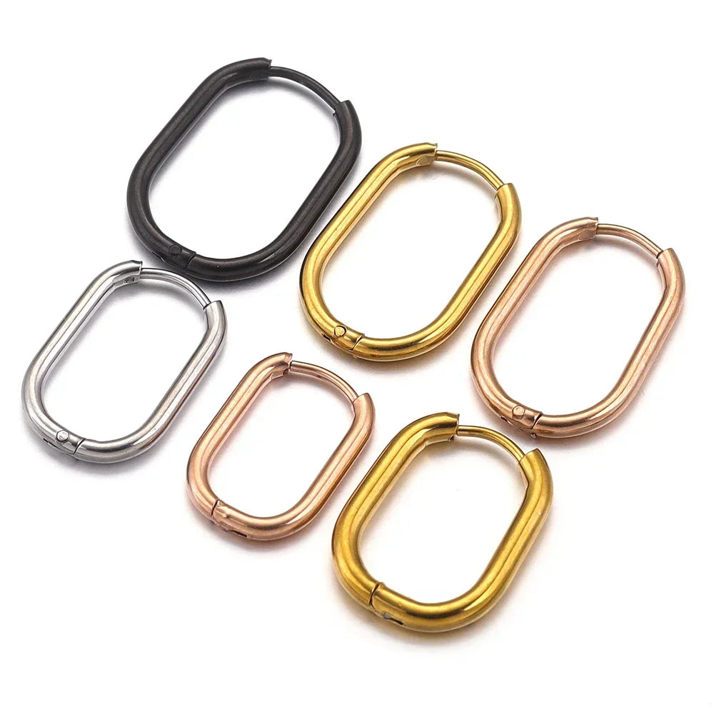 Gold Plated Rectangular Hoop Earrings | 6pcs Stainless Steel Jewelry Findings for DIY detail view