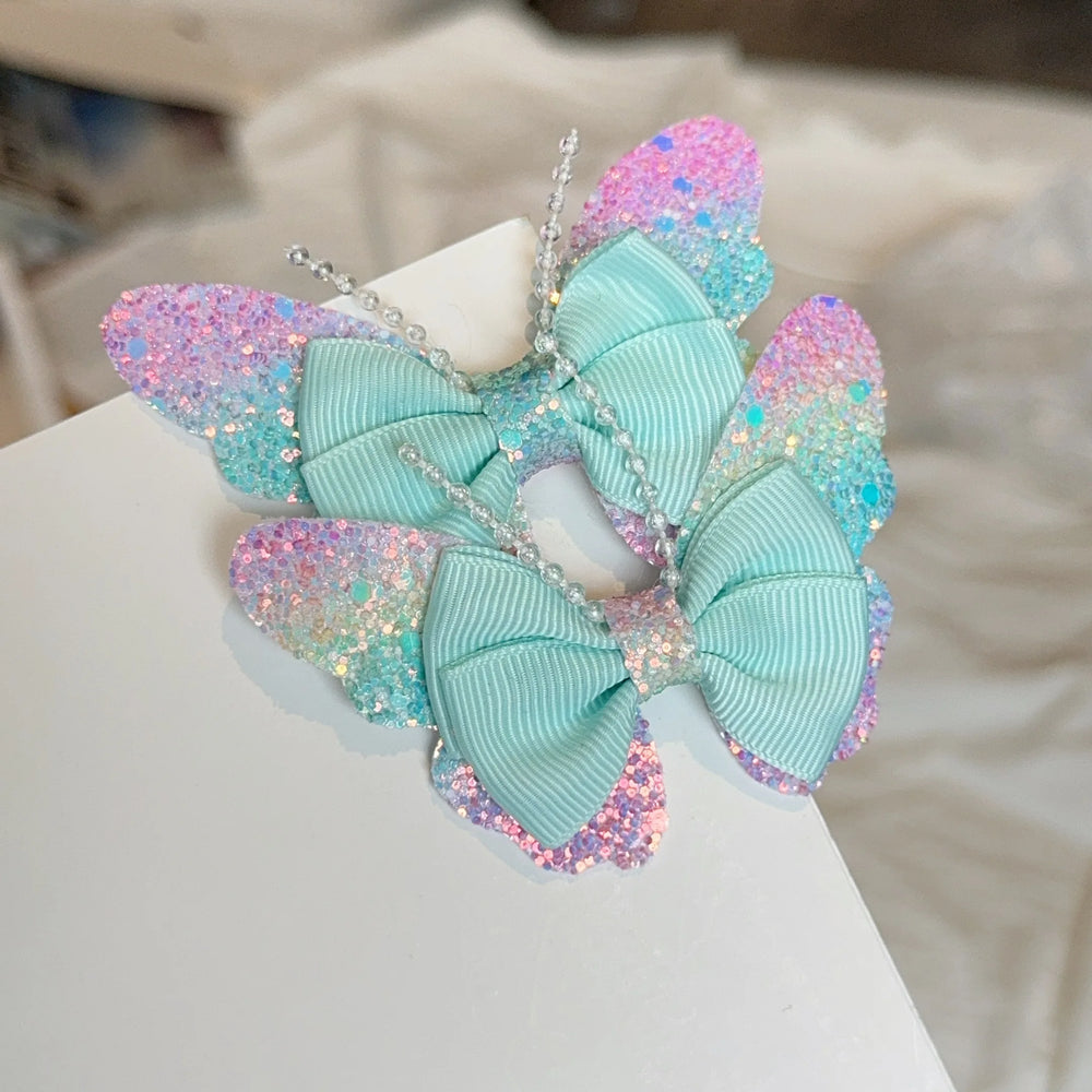 2 Pcs Fashion Rainbow Butterfly Hair Accessories Hair Clips Girls Sequin Hairpins C additional angle
