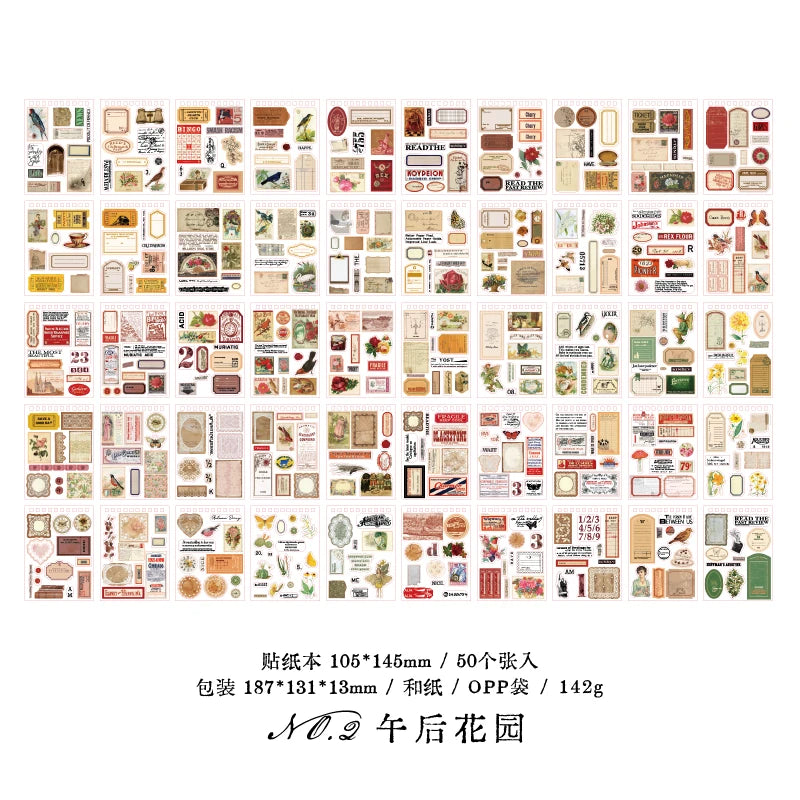 Vintage Collage Paper Stickers | 50 Sheets Retro Washi Tape Sticker Pack close-up view