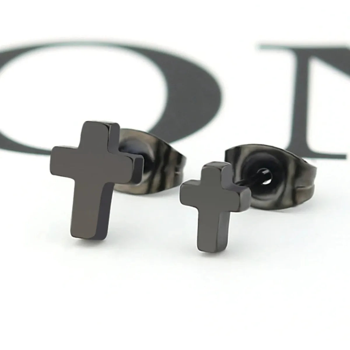 Punk Stainless Steel Cross Stud Earrings Jewelry lifestyle view