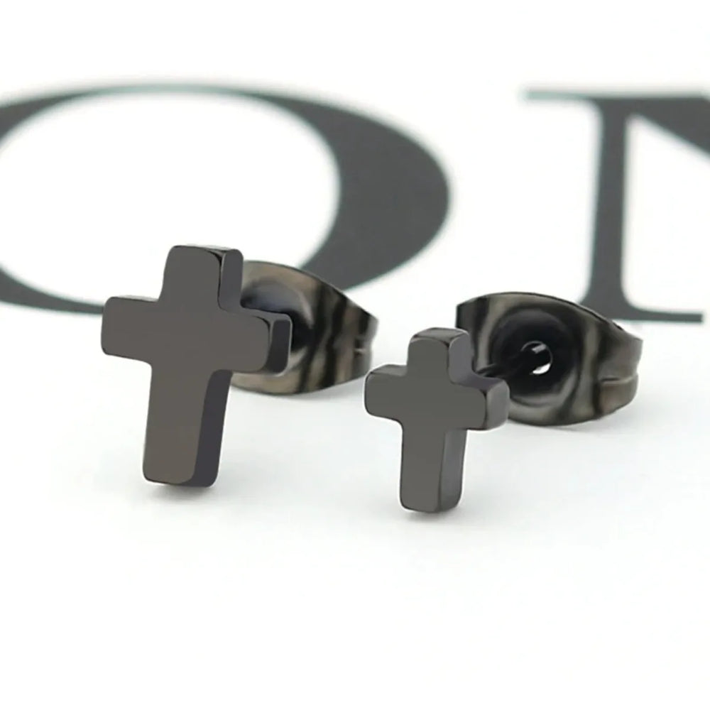 Punk Stainless Steel Cross Stud Earrings Jewelry lifestyle view