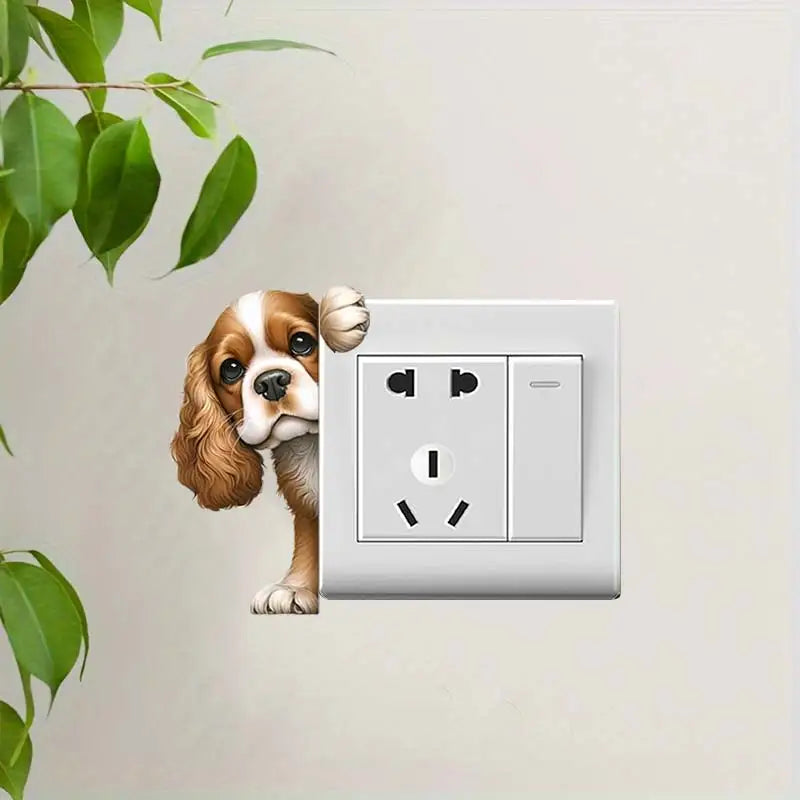 Cute Peeking Dog Animal Light Switch Phone Wall Stickers | Cartoon Decals for Home De lifestyle view