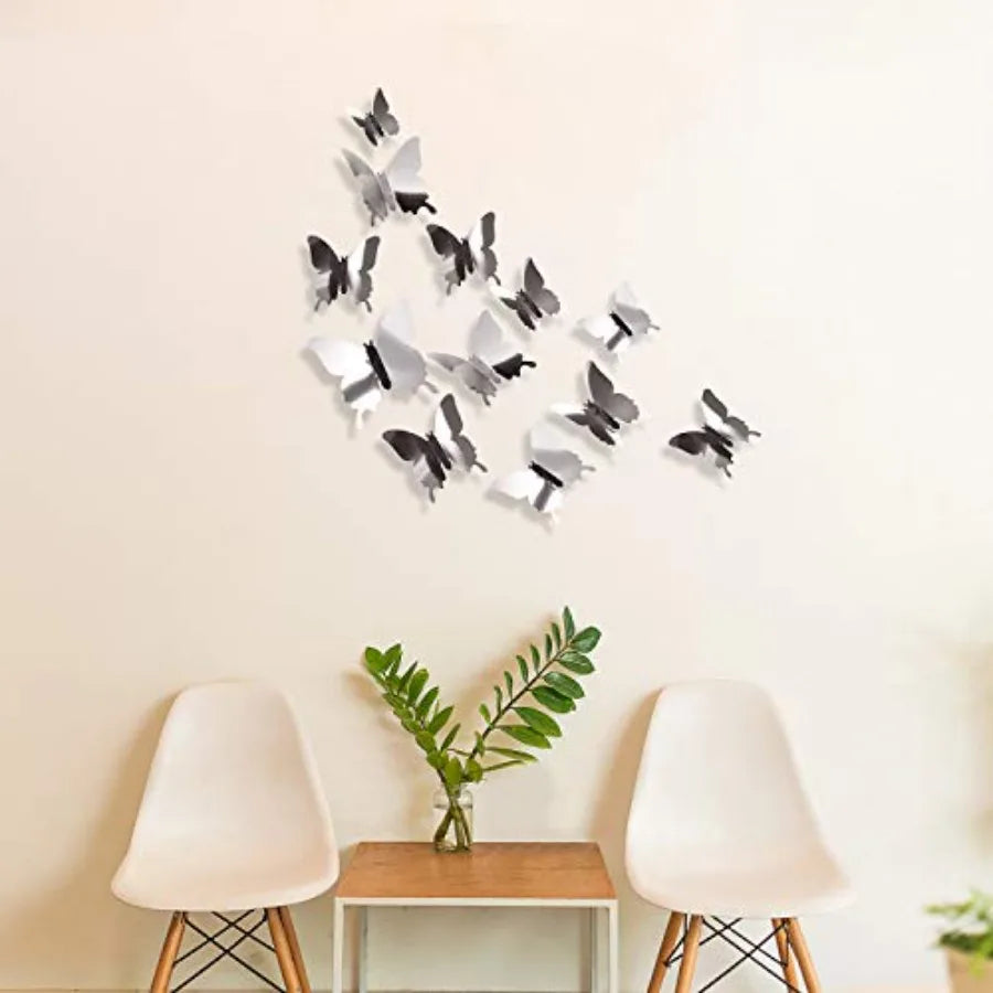 48 Pieces Butterfly Wall Decor DIY 3D Mirror Butterfly Stickers Removable Decals | Cr lifestyle view