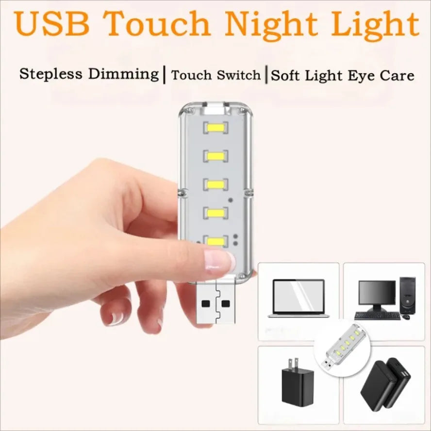 10LEDs USB Touch Dimming Night Light 5V Portable 3000K/6500K Bulb for Bedroom Study PC Laptop Mobile Power Bank Plug in Lighting