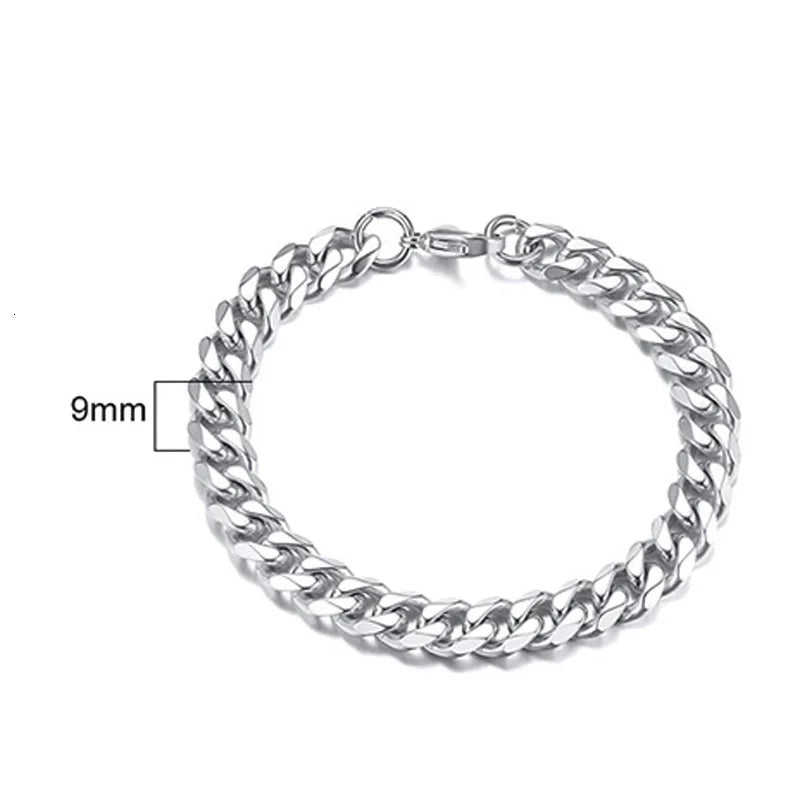 Stainless Steel Chain Bracelet Women, 3mm to 9mm Curb Cuban Chain Bangle Gold Color Unis detail view