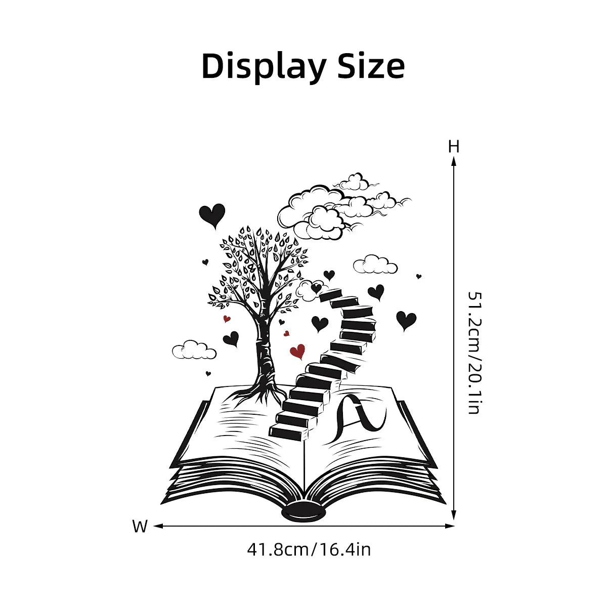 Wall Stickers for Living Room Bedroom | Creative Black Heart Book World Ladder Tree W alternate view
