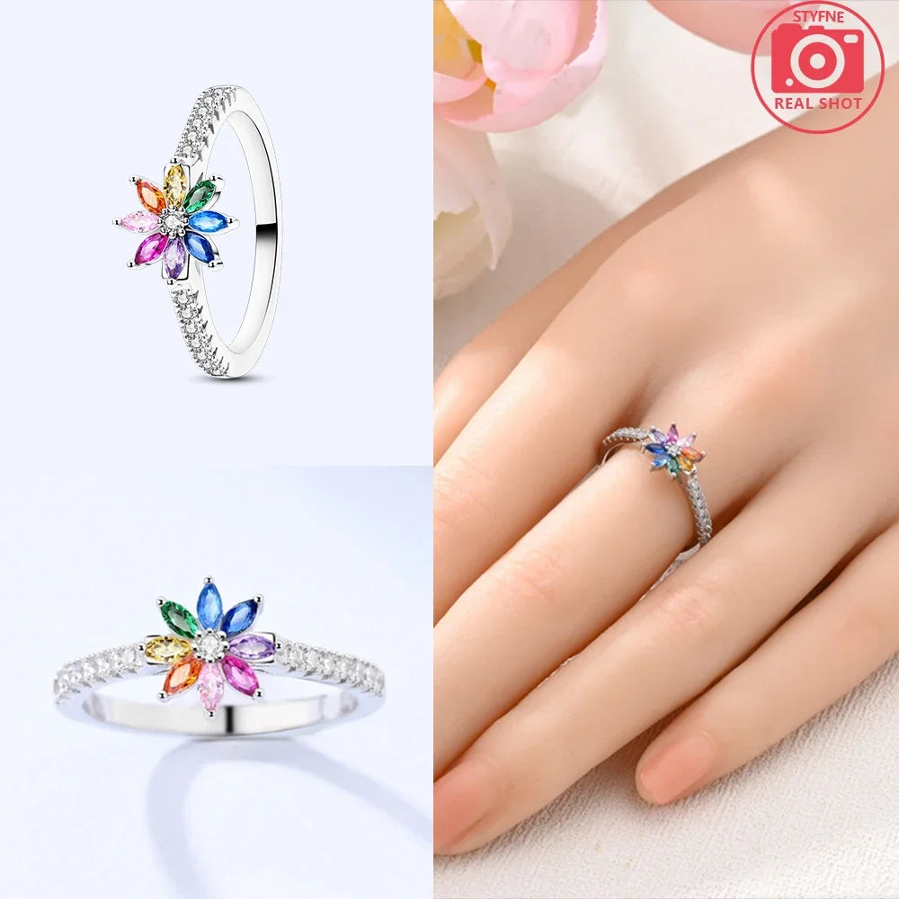 Original Romantic Heart-shaped White Zircon Shell Bowknot Rings 925 Sterling Silver additional angle