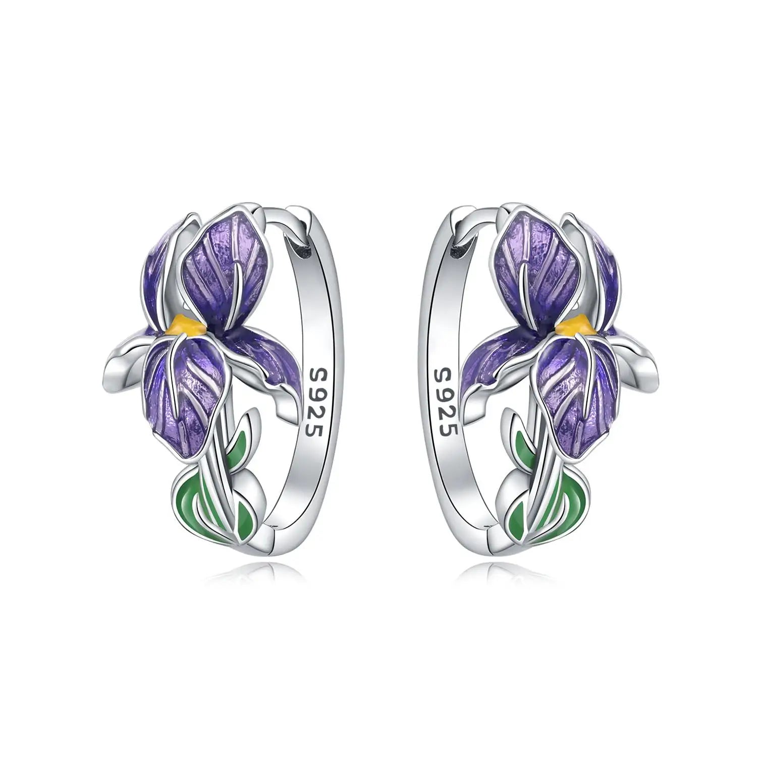 925 Sterling Silver Flower and Plant Series Purple Iris Earrings Exquisite Wedding Pa alternate view