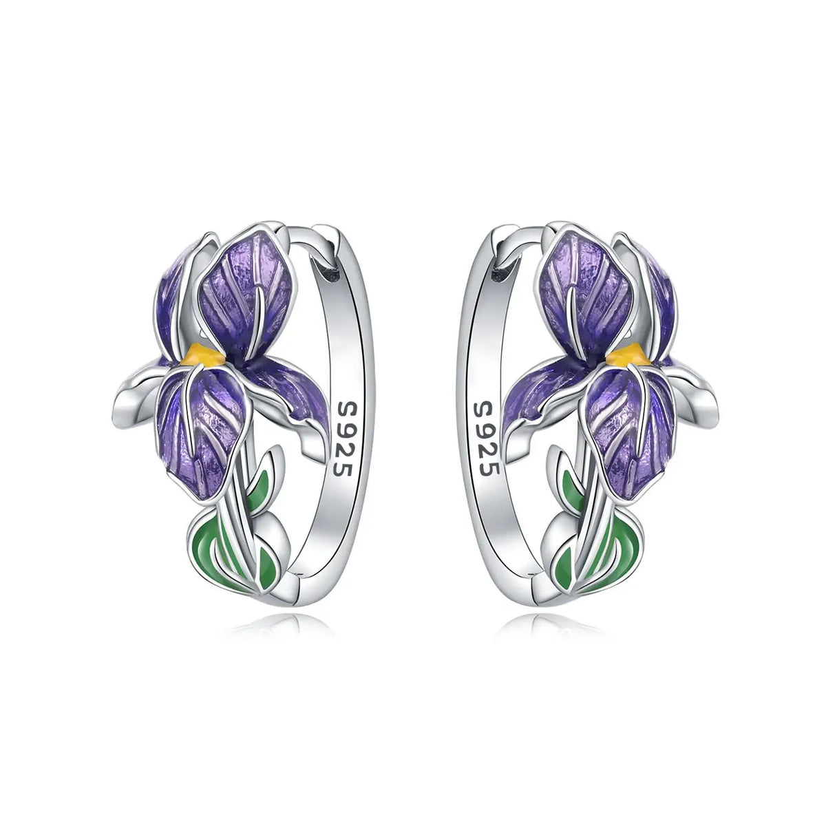 925 Sterling Silver Flower and Plant Series Purple Iris Earrings Exquisite Wedding Pa alternate view
