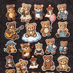 Kawaii Embroidered Fabric Pet Sticker Set | 40Pcs White Kraft Paper Journal Decor close-up view