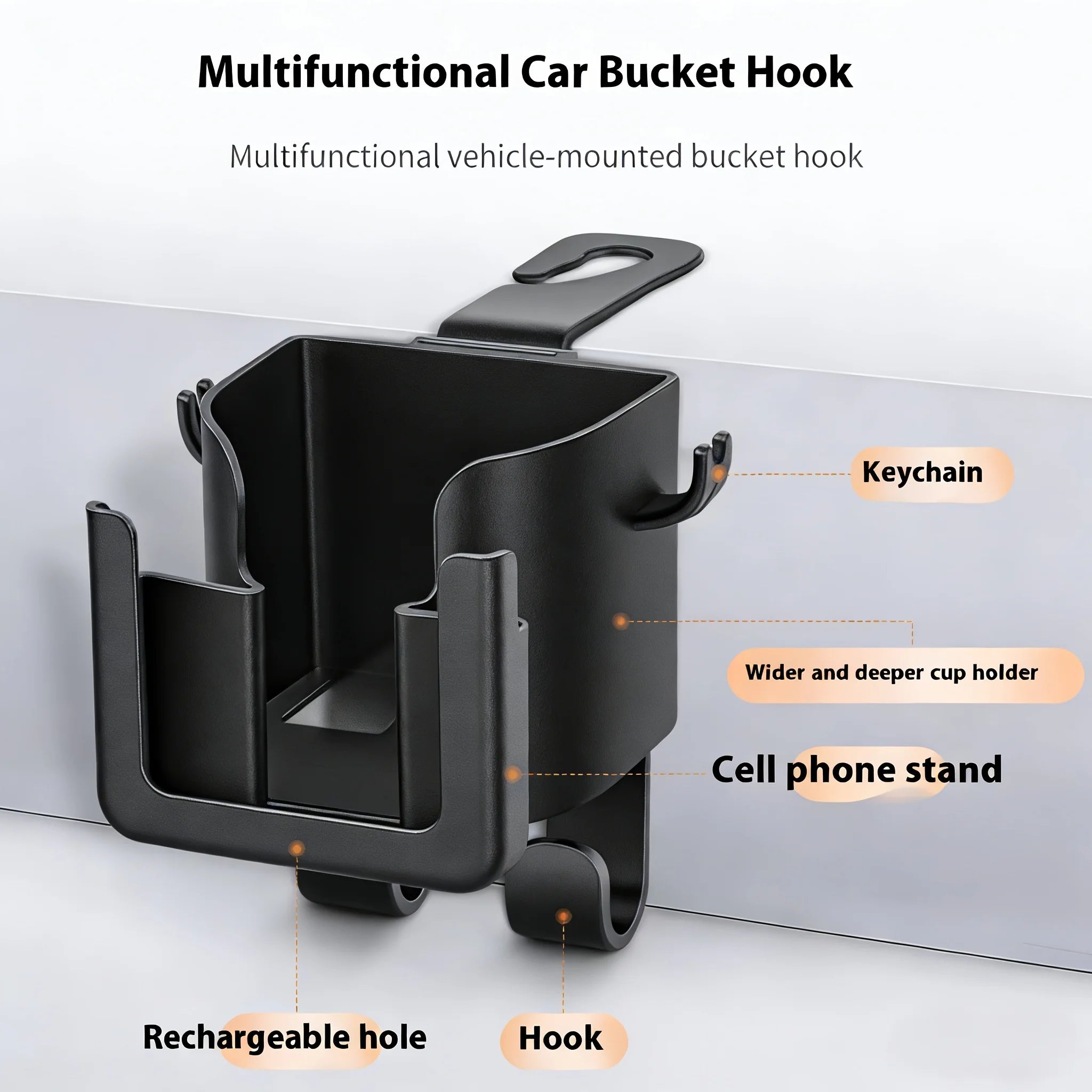 Car Seat Backrest Storage Rack with Cup and Phone Holder close-up view