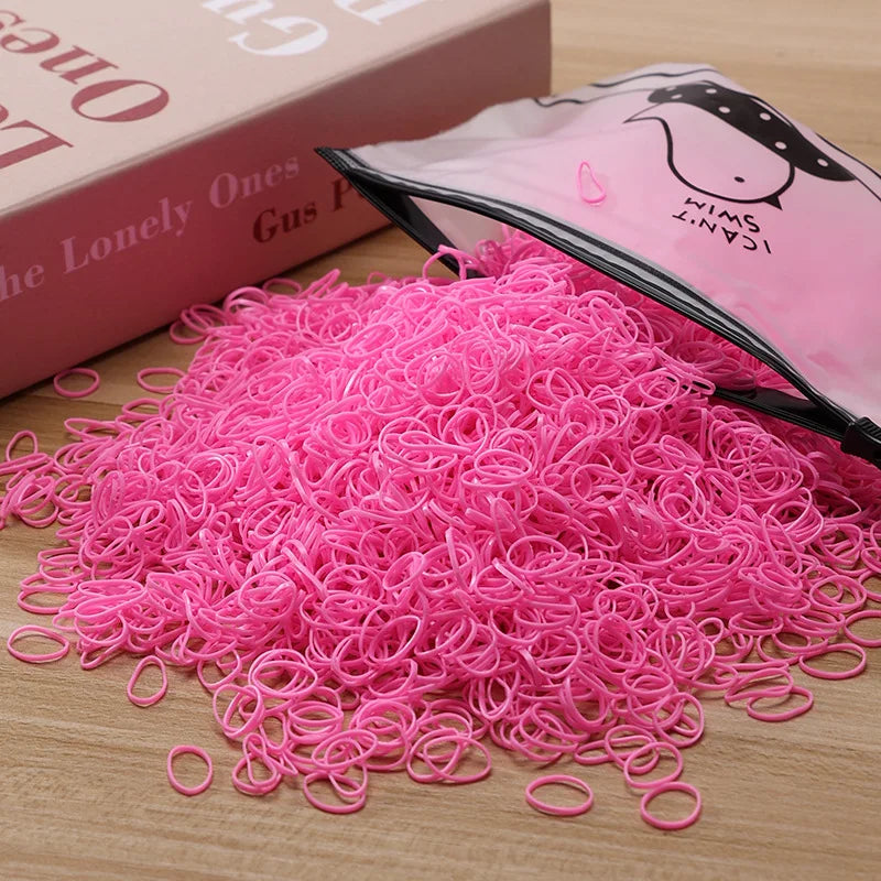 500/1000/2000pcs Girls Colourful Disposable Rubber Band Hair Ties Headband Children additional angle