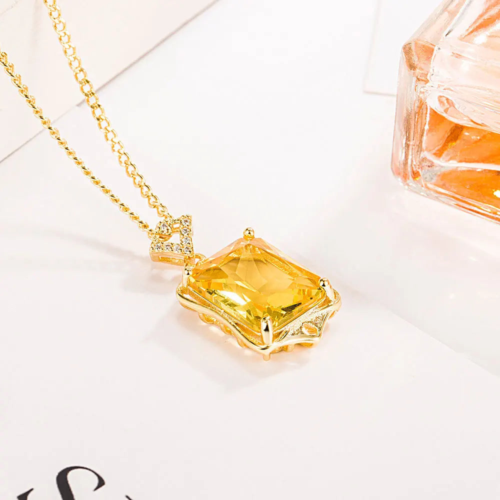 925 Sterling Silver Necklace Rectangular Zircon Pendant Necklace Women Fashion Simp additional angle