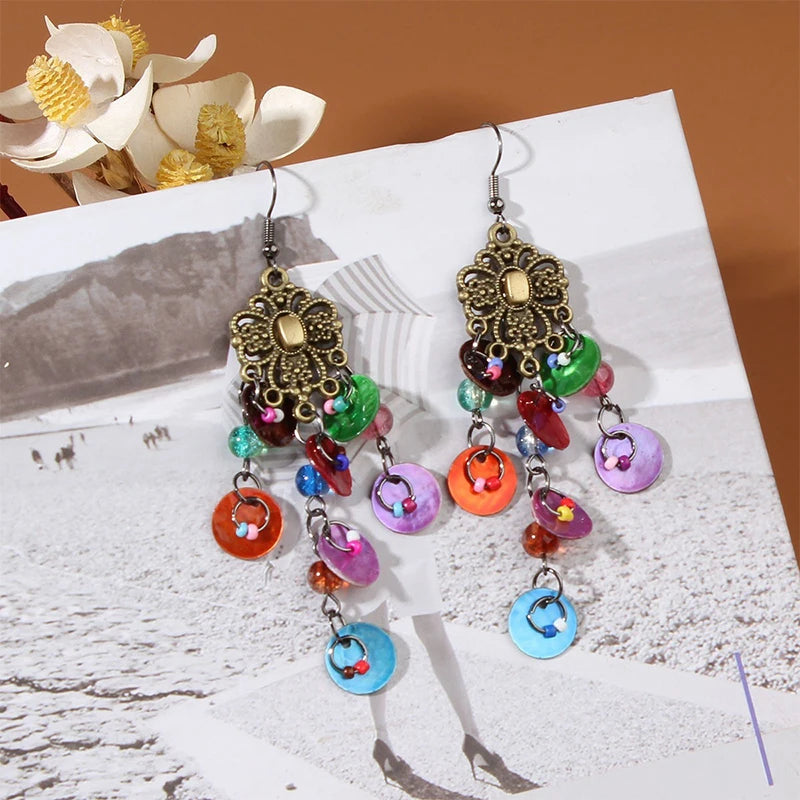 Cute Summer Flower Earrings Handmade Vacation Bohemian Earrings Exaggerated Beach Wom lifestyle view