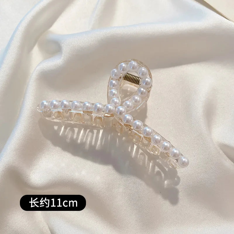 Simulated Pearl Hair Claws for Women Korean Acrylic Hair Clips Girls Large Size Barret close-up view