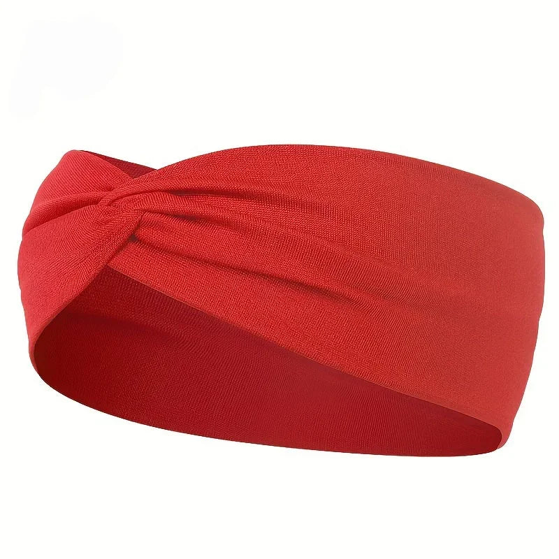 Simple Solid Color Cross Knotted Elastic Wide Headband Women Unisex Sports Yoga Hair Ban detail view